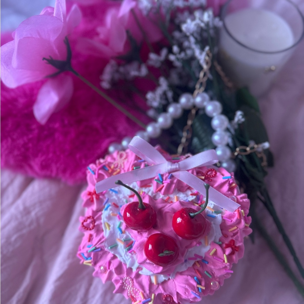 Pink Heart-Shaped Decor with Cherries